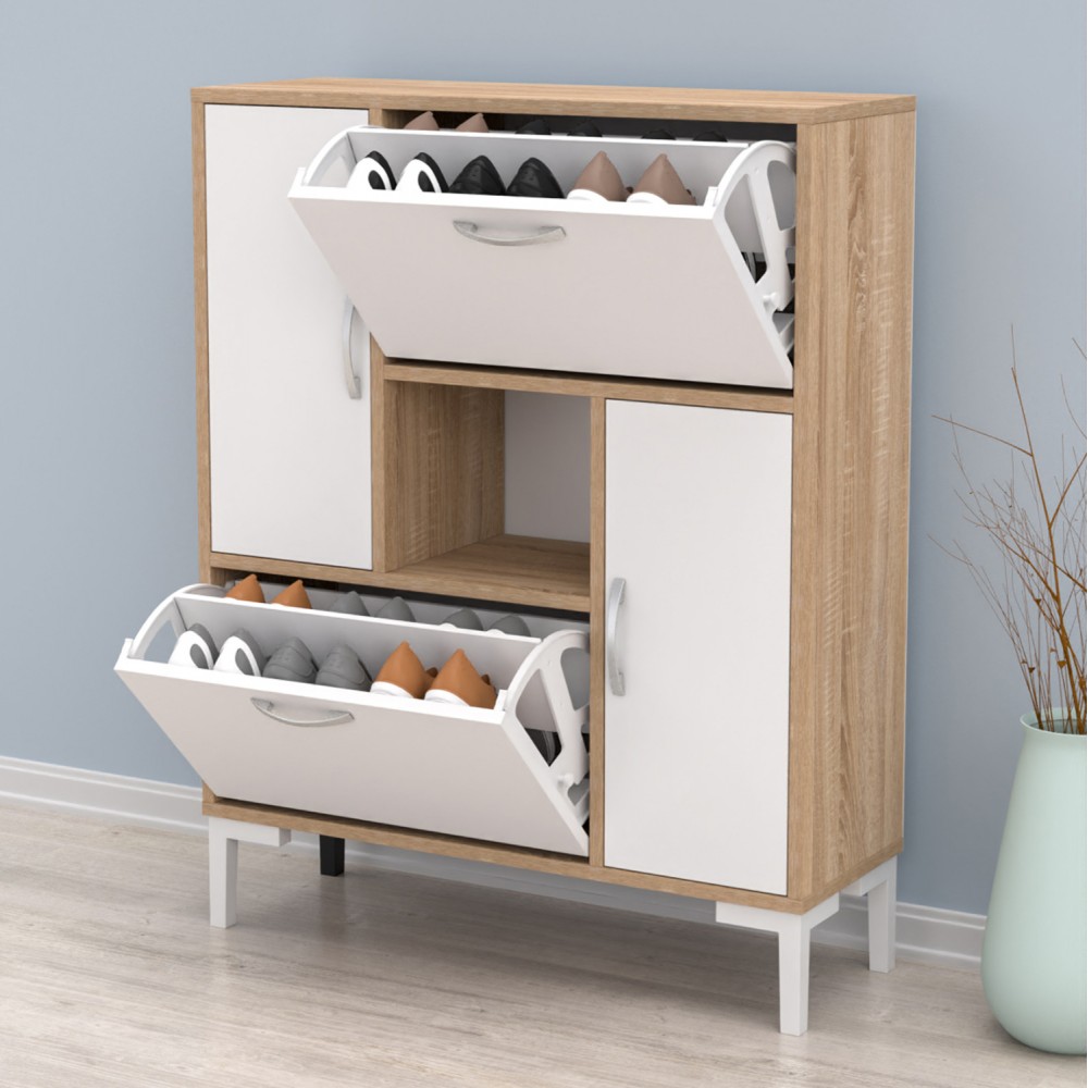 Παπουτσοθήκη "MEDY" σε σονόμα/λευκό χρώμα 86.5x30x109