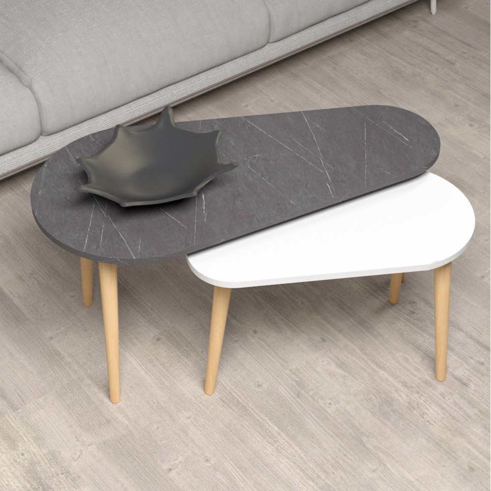 Τραπέζια σαλονιού 2τμχ ''APRILIA'' σε χρώμα μαύρο/λευκό 95x47x47