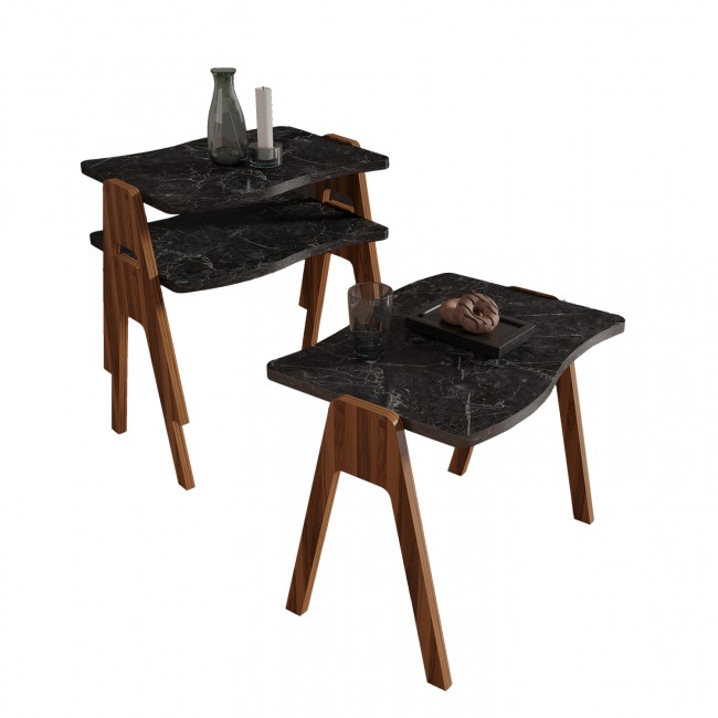 Σετ βοηθητικά τραπέζια "ESSENT" σε χρώμα καρυδί/μαύρο μαρμάρου 45x35x40