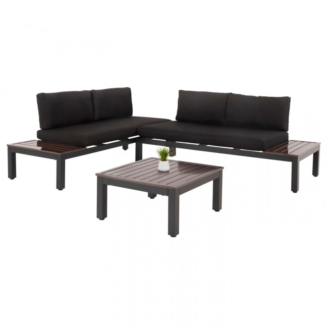 Σετ σαλόνι πολυμορφικό 3τμχ ''DEX'' από αλουμίνιο/ύφασμα σε χρώμα καφέ/ανθρακί 164x74x73