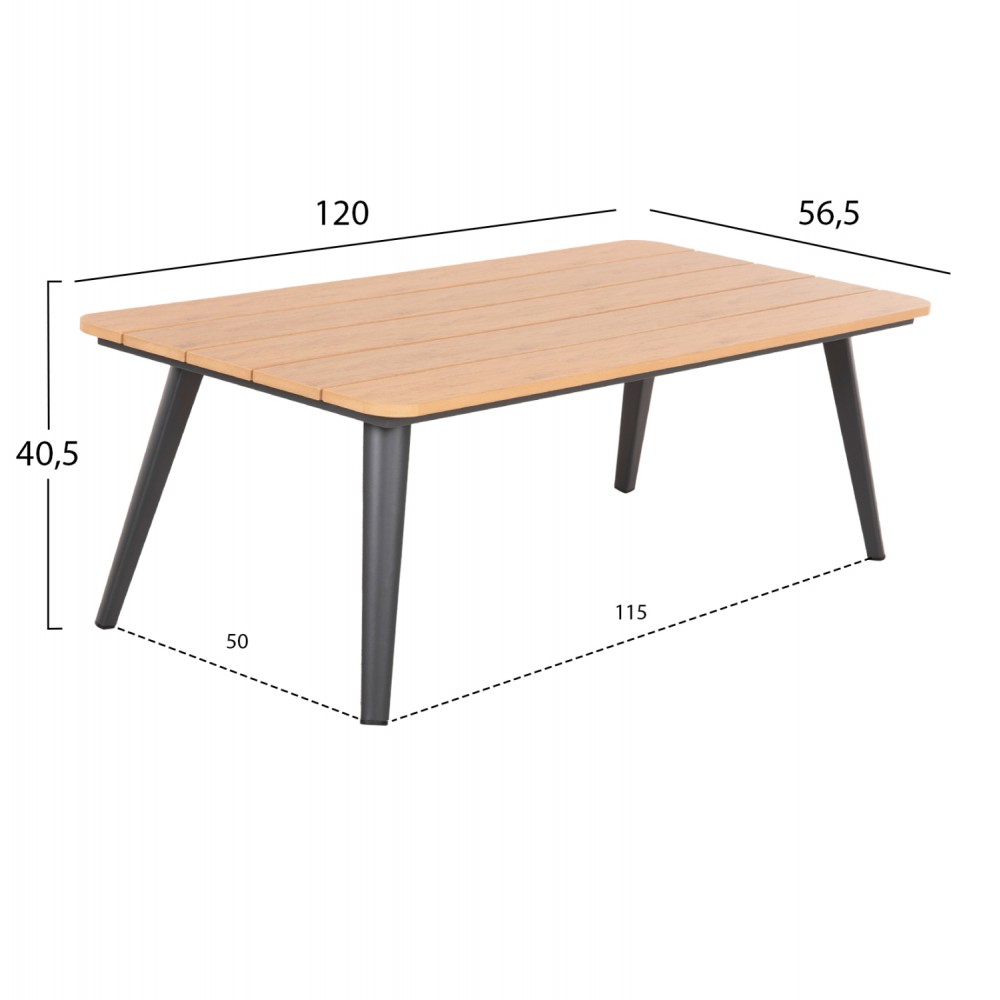 Σαλόνι γωνία ''MAERLY'' από αλουμίνιο/polywood σε χρώμα ανθρακί/φυσικό 258x72x83