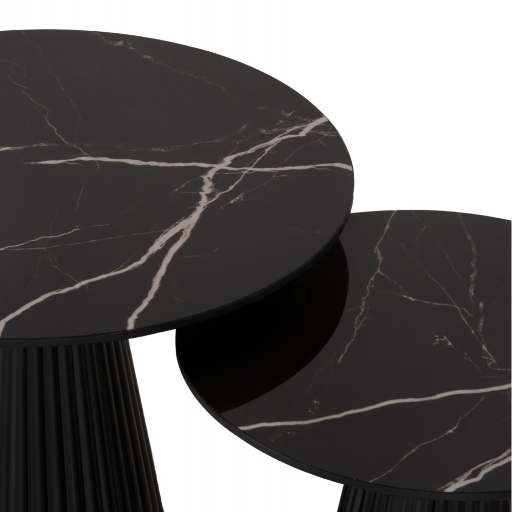 Τραπέζια σαλονιού 2τμχ ''DIEN'' από μέταλλο/κεραμικό σε χρώμα μαύρο Φ56 & Φ43