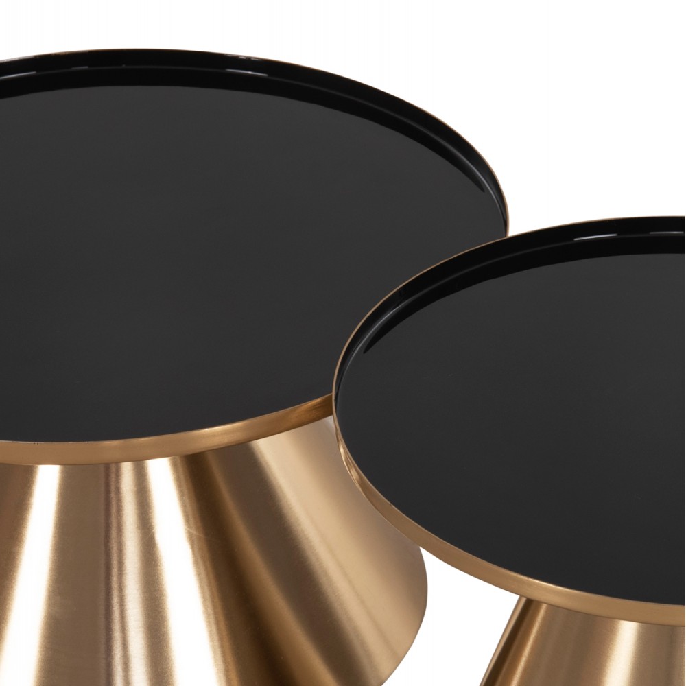 Τραπέζια σαλονιού 2τμχ ''LORME'' από μέταλλο σε χρυσό/μαύρο Φ50&Φ40