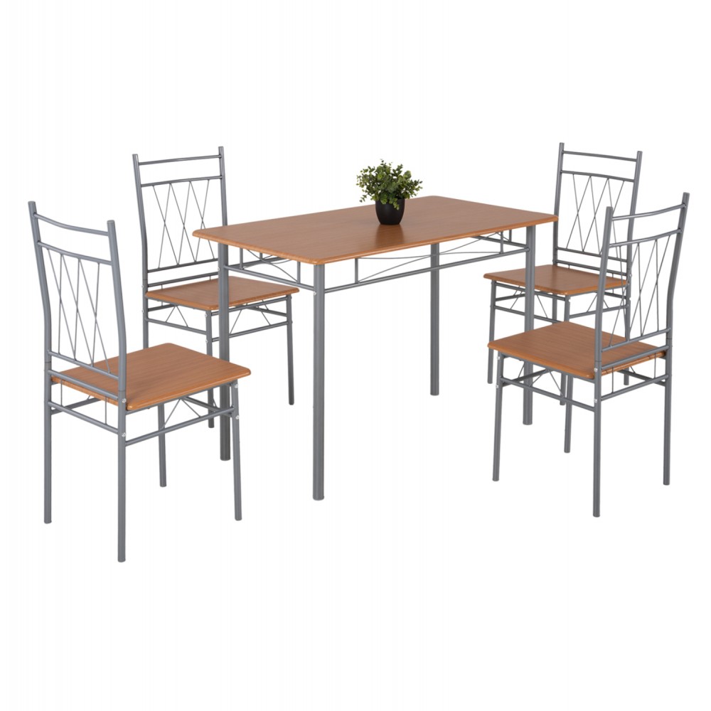 Σετ τραπεζαρίας 5τμχ ''PRAIORY'' από MDF/μέταλλο σε χρώμα σονόμα/ασημί 110x60x74