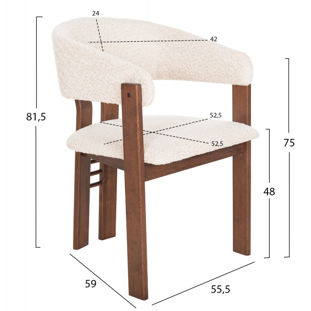 Πολυθρόνα ''ZARRA'' από ξύλο rubberwood/ύφασμα μπουκλέ σε χρώμα καρυδί/εκρού 55.5x59x81.5