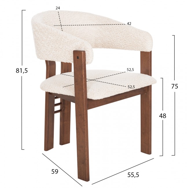 Πολυθρόνα ''ZARRA'' από ξύλο rubberwood/ύφασμα μπουκλέ σε χρώμα καρυδί/εκρού 55.5x59x81.5