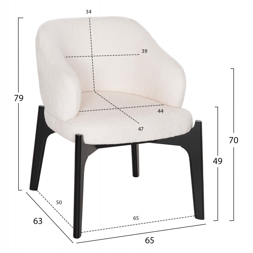 Πολυθρόνα ''ABAI'' από ξύλο rubberwood/ύφασμα μπουκλέ σε χρώμα μαύρο/εκρού 65x63x79