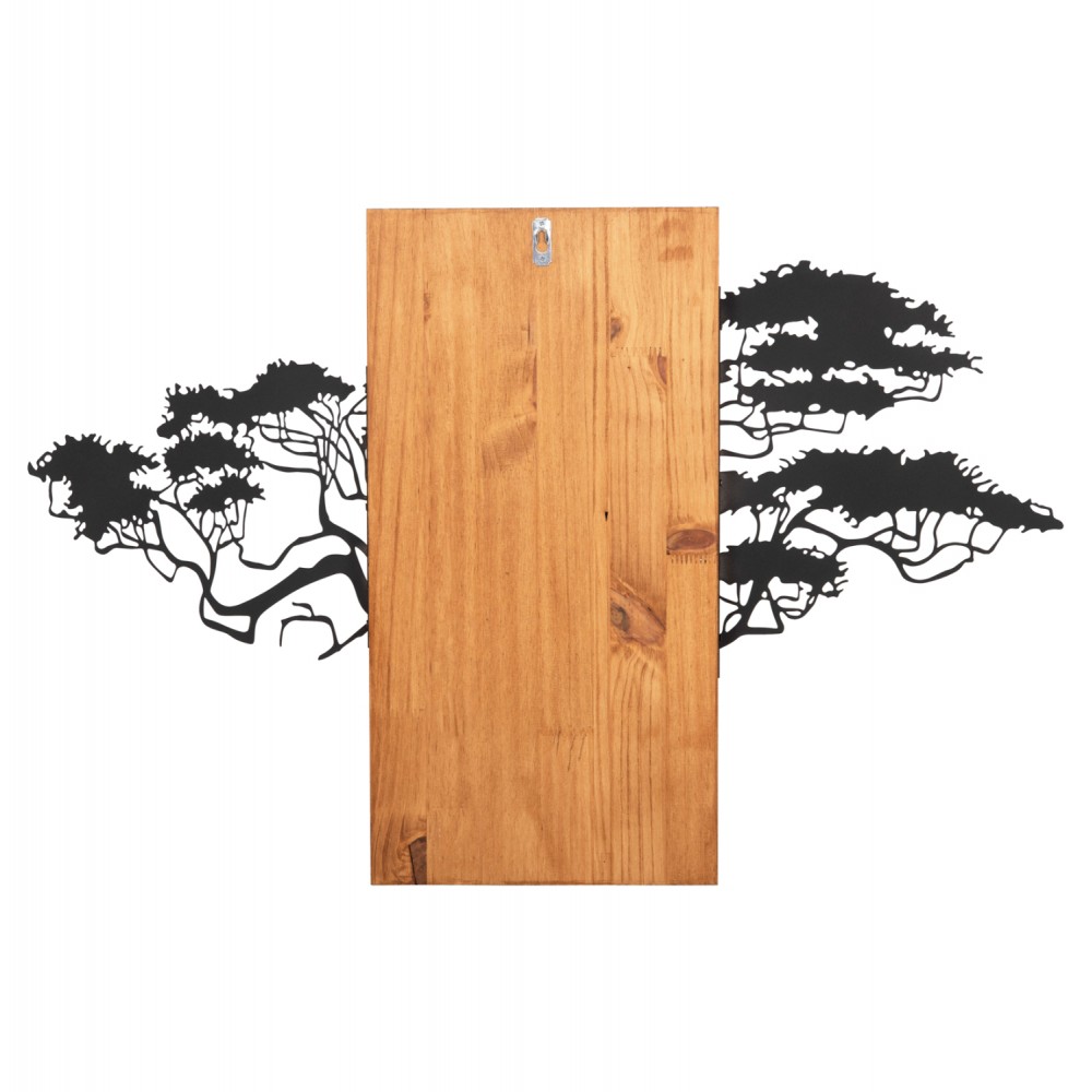 Διακοσμητικό τοίχου φιγούρα δέντρου φύλλα από μέταλλο/ξύλο σε χρώμα μαύρο/φυσικό 90x3x58