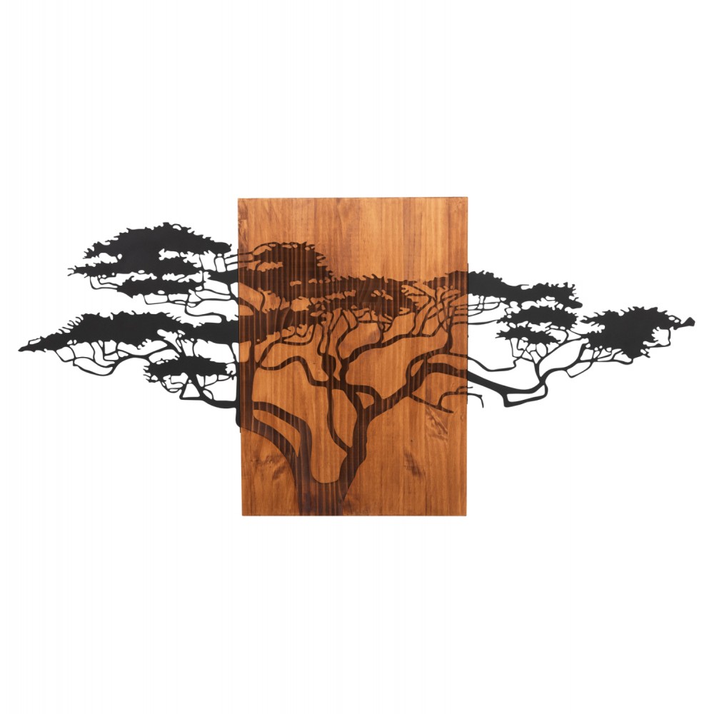 Διακοσμητικό τοίχου σχήμα δέντρου από μέταλλο/ξύλο σε χρώμα μαύρο/φυσικό 148x3x70