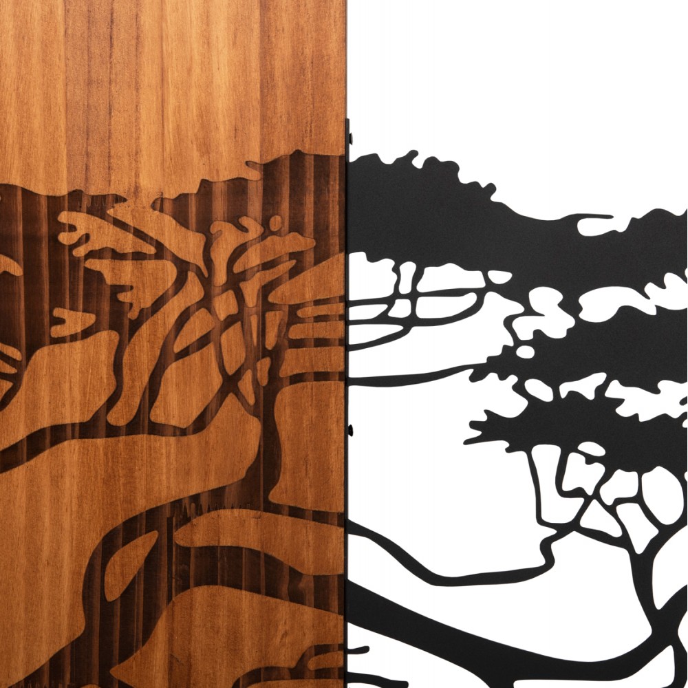 Διακοσμητικό τοίχου σχήμα δέντρου από μέταλλο/ξύλο σε χρώμα μαύρο/φυσικό 148x3x70