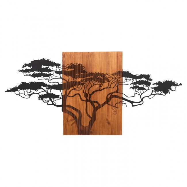 Διακοσμητικό τοίχου σχήμα δέντρου από μέταλλο/ξύλο σε χρώμα μαύρο/φυσικό 148x3x70
