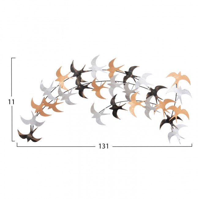 Διακοσμητικό τοίχου πουλιά από μέταλλο πολύχρωμο 131x11x70