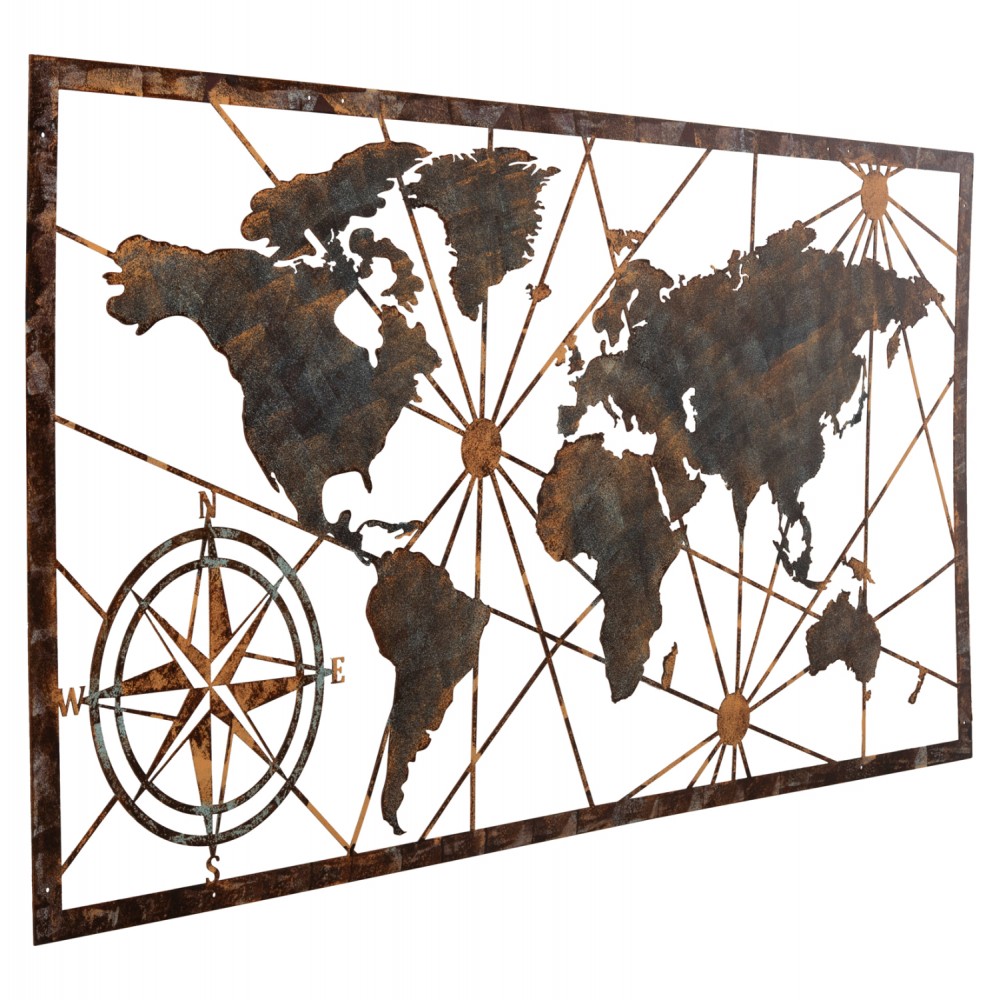 Διακοσμητικό τοίχου παγκόσμιος χάρτης από μέταλλο/χαλκό 120x0.1x60