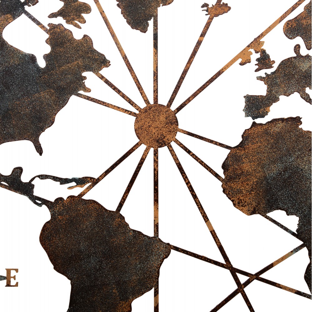 Διακοσμητικό τοίχου παγκόσμιος χάρτης από μέταλλο/χαλκό 120x0.1x60