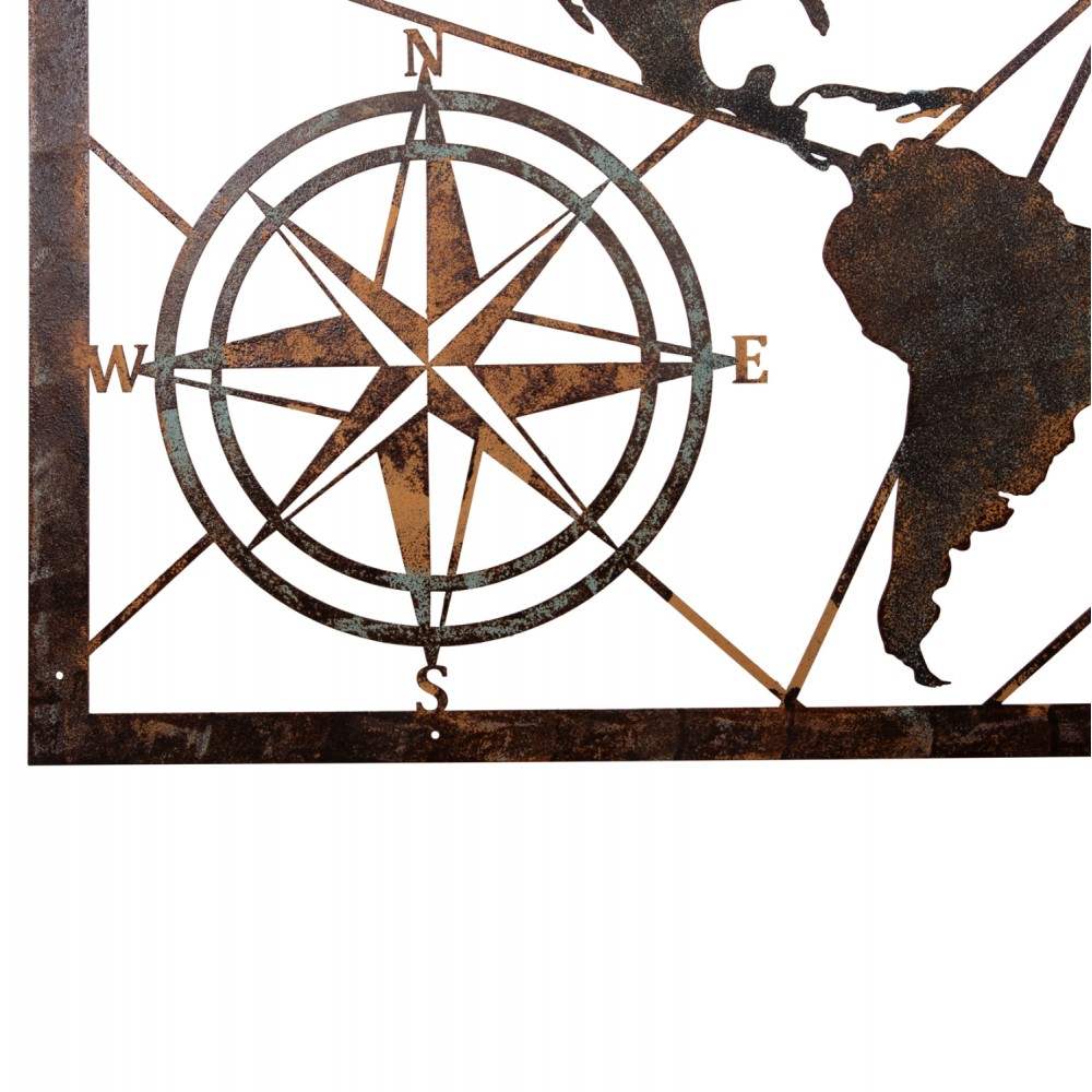 Διακοσμητικό τοίχου παγκόσμιος χάρτης από μέταλλο/χαλκό 120x0.1x60