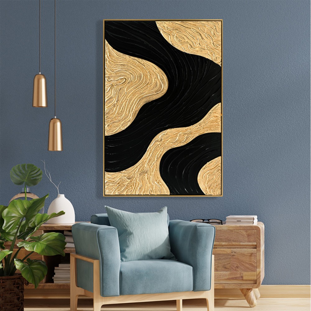 Πίνακας τοίχου 3D χειροποίητα σχέδια με κορνίζα σε χρώμα χρυσό/μαύρο 62x4.5Χ92