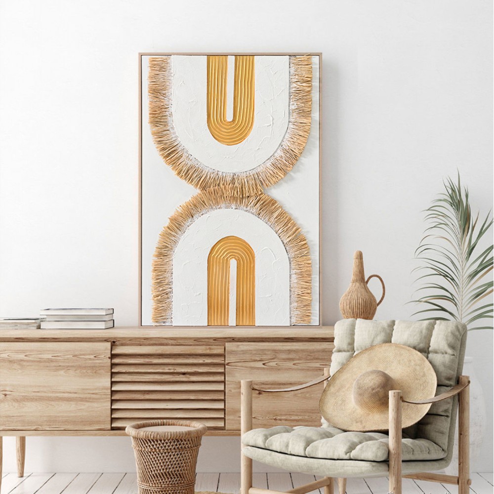 Πίνακας σε καμβά 3D με κορνίζα χειροποίητος σε χρώμα μπεζ/λευκό 80x3.5x120