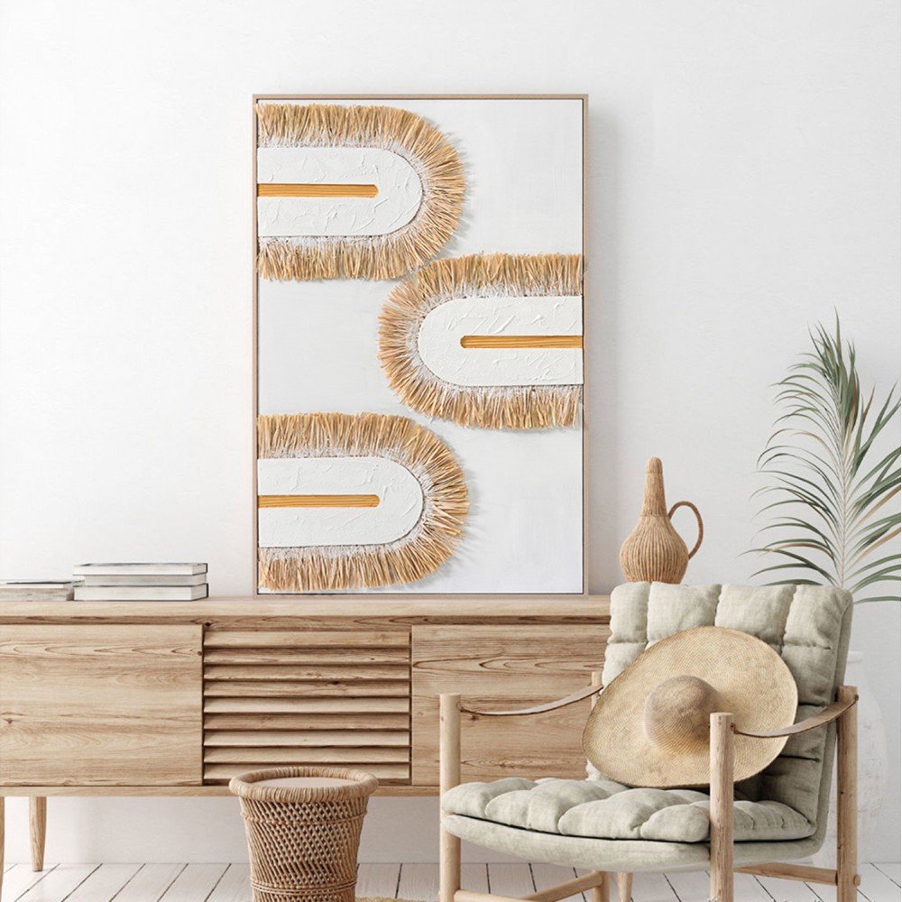 Πίνακας σε καμβά 3D με κορνίζα χειροποίητος σε μπεζ/λευκό 80x3.5x120