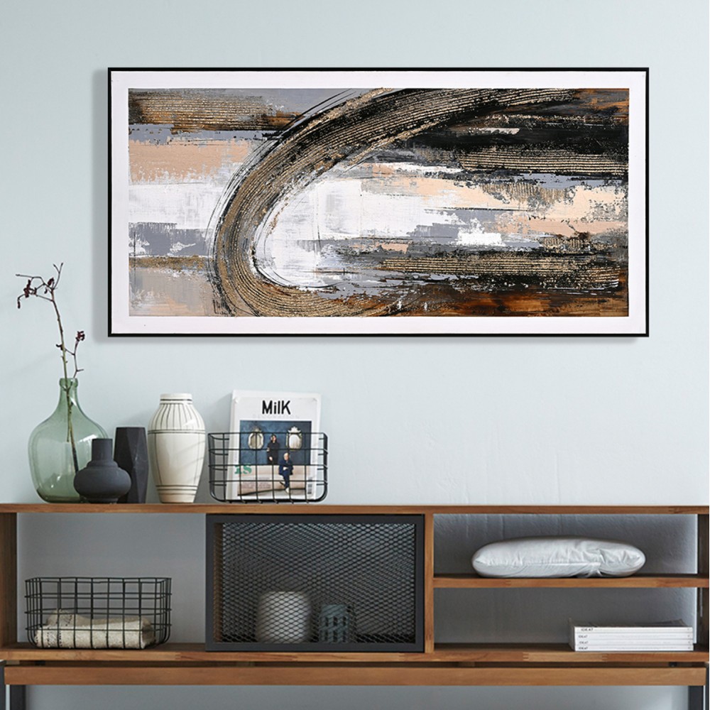 Πίνακας τοίχου αφηρημένο σχέδιο σε καμβά με κορνίζα σε χρώμα μαύρο 72x4.5x142