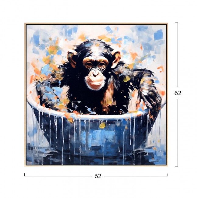 Πίνακας τοίχου σε καμβά πιθηκάκι με κορνίζα σε χρώμα μπεζ 62x4.5x62