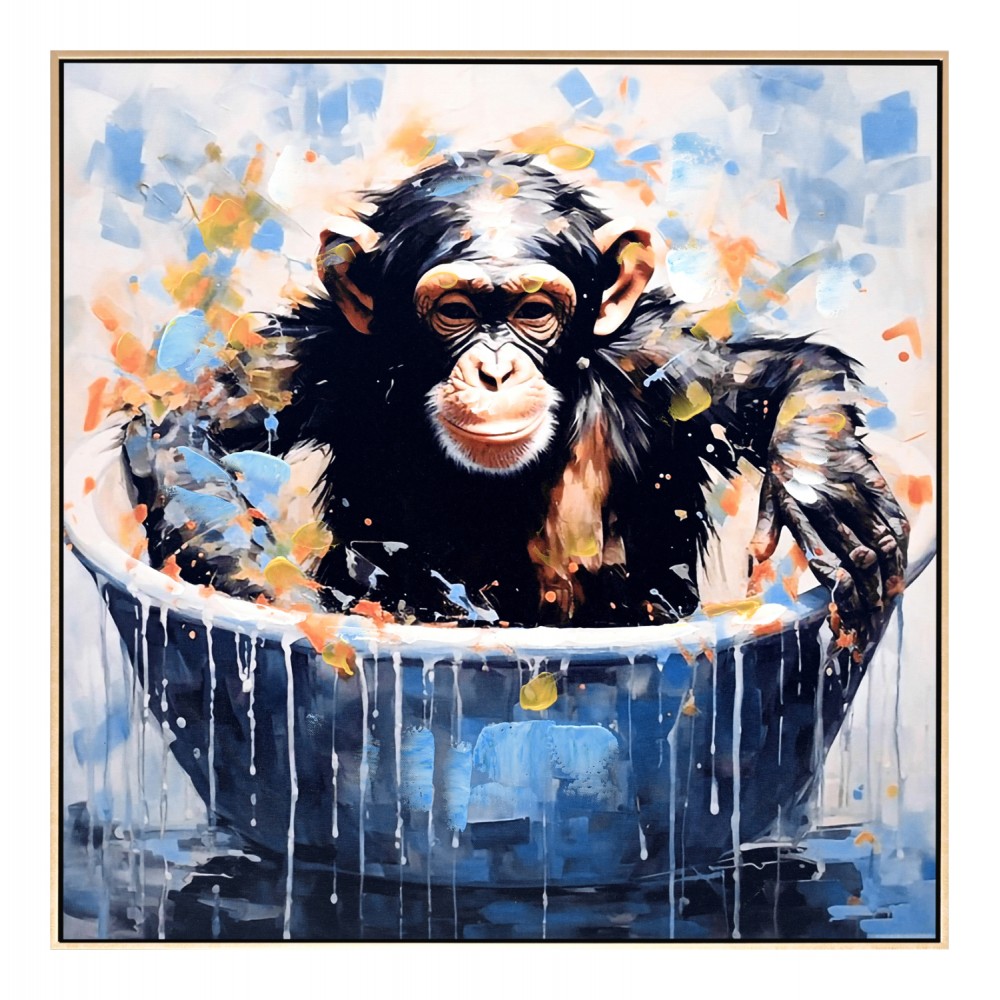 Πίνακας τοίχου σε καμβά πιθηκάκι με κορνίζα σε χρώμα μπεζ 62x4.5x62