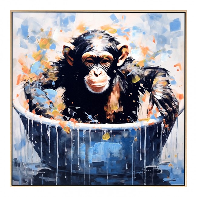 Πίνακας τοίχου σε καμβά πιθηκάκι με κορνίζα σε χρώμα μπεζ 62x4.5x62