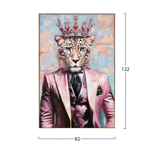 Πίνακας τοίχου σε καμβά λεοπάρδαλη με κορνίζα σε χρώμα μπεζ 82x4.5x122