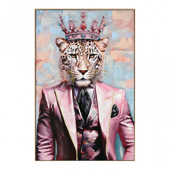 Πίνακας τοίχου σε καμβά λεοπάρδαλη με κορνίζα σε χρώμα μπεζ 82x4.5x122