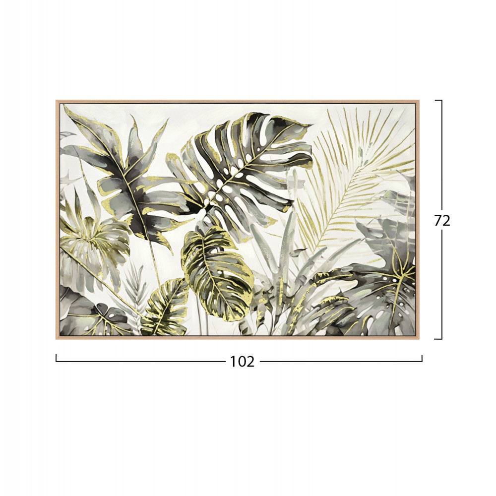 Πίνακας τοίχου τροπικά φύλλα σε καμβά με κορνίζα σε χρώμα μπεζ 102x4.5x72