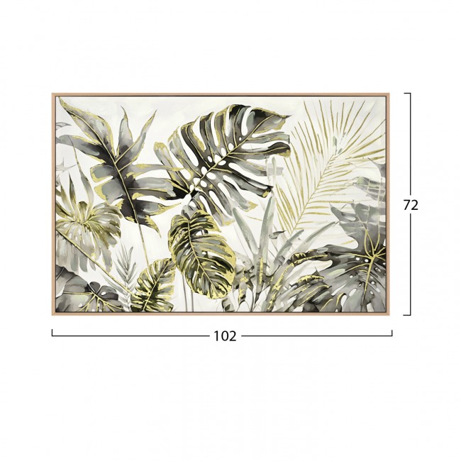 Πίνακας τοίχου τροπικά φύλλα σε καμβά με κορνίζα σε χρώμα μπεζ 102x4.5x72