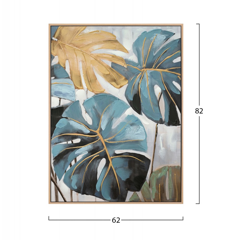 Πίνακας τοίχου τροπικά φύλλα σε καμβά με κορνίζα σε χρώμα μπεζ 62x4.5x82