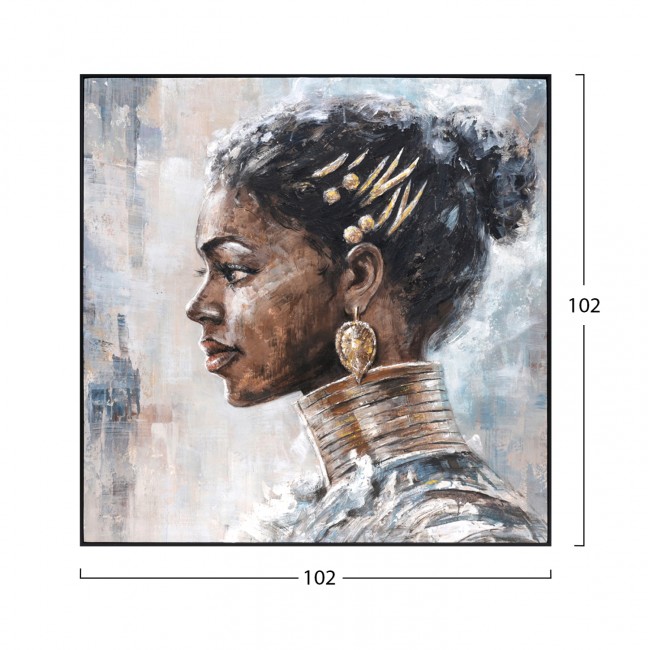 Πίνακας τοίχου τετράγωνος προφίλ γυναίκας σε καμβά με κορνίζα σε χρώμα μαύρο 102x4.5x102