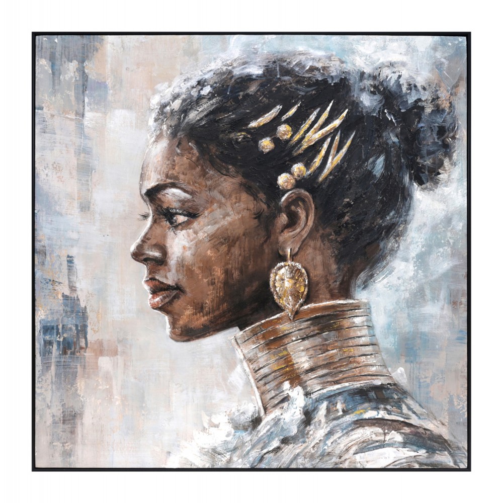 Πίνακας τοίχου τετράγωνος προφίλ γυναίκας σε καμβά με κορνίζα σε χρώμα μαύρο 102x4.5x102