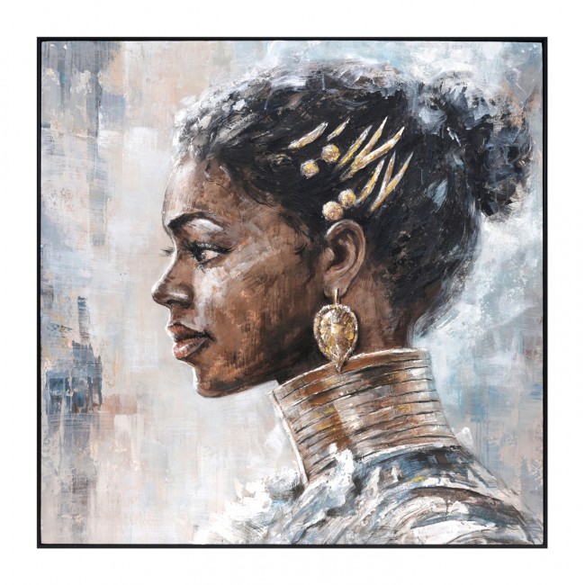 Πίνακας τοίχου τετράγωνος προφίλ γυναίκας σε καμβά με κορνίζα σε χρώμα μαύρο 102x4.5x102