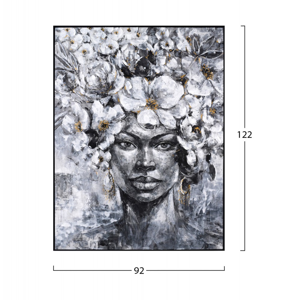 Πίνακας τοίχου πρόσωπο γυναίκας σε καμβά με κορνίζα σε χρώμα μαύρο 92x4.5x122
