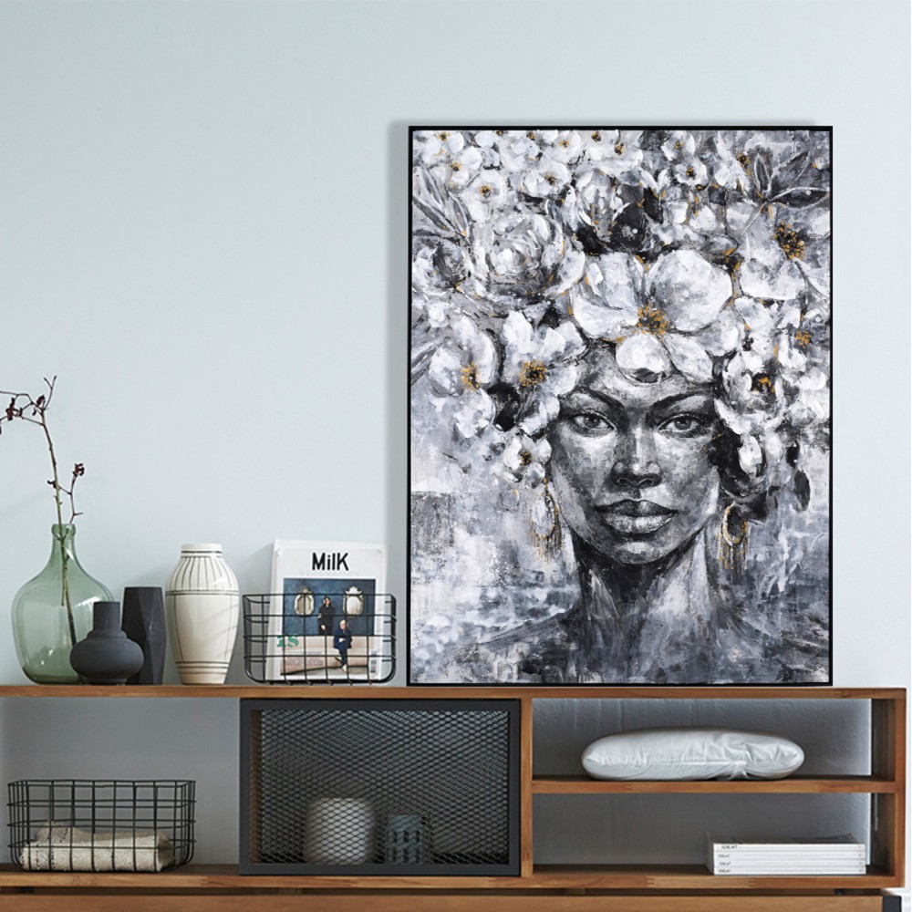 Πίνακας τοίχου πρόσωπο γυναίκας σε καμβά με κορνίζα σε χρώμα μαύρο 92x4.5x122