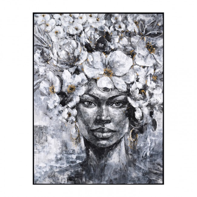 Πίνακας τοίχου πρόσωπο γυναίκας σε καμβά με κορνίζα σε χρώμα μαύρο 92x4.5x122