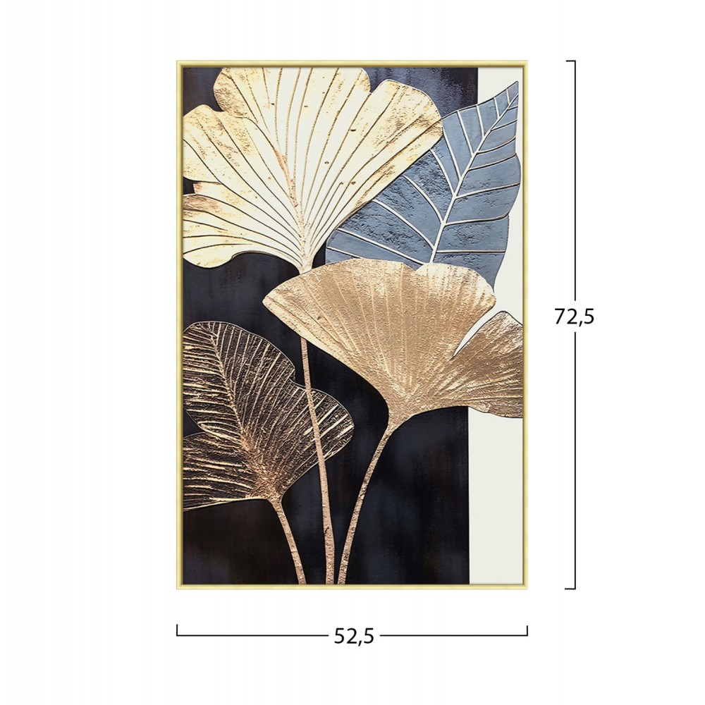 Πίνακας τοίχου πλατιά φύλλα σε καμβά με κορνίζα σε χρώμα μπεζ  52.5x2.8x72.5