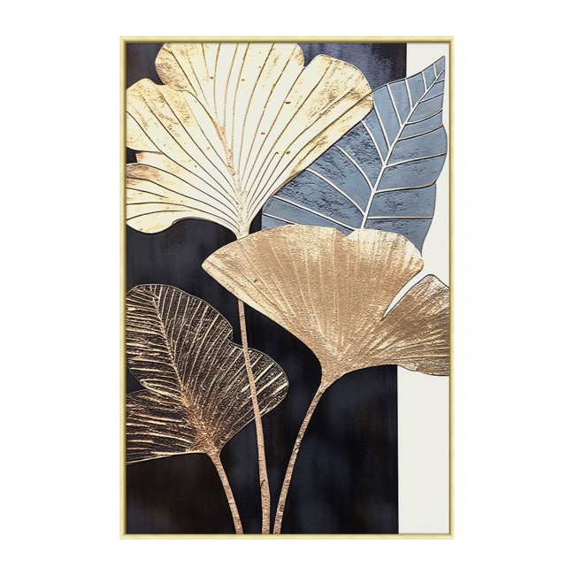 Πίνακας τοίχου πλατιά φύλλα σε καμβά με κορνίζα σε χρώμα μπεζ  52.5x2.8x72.5