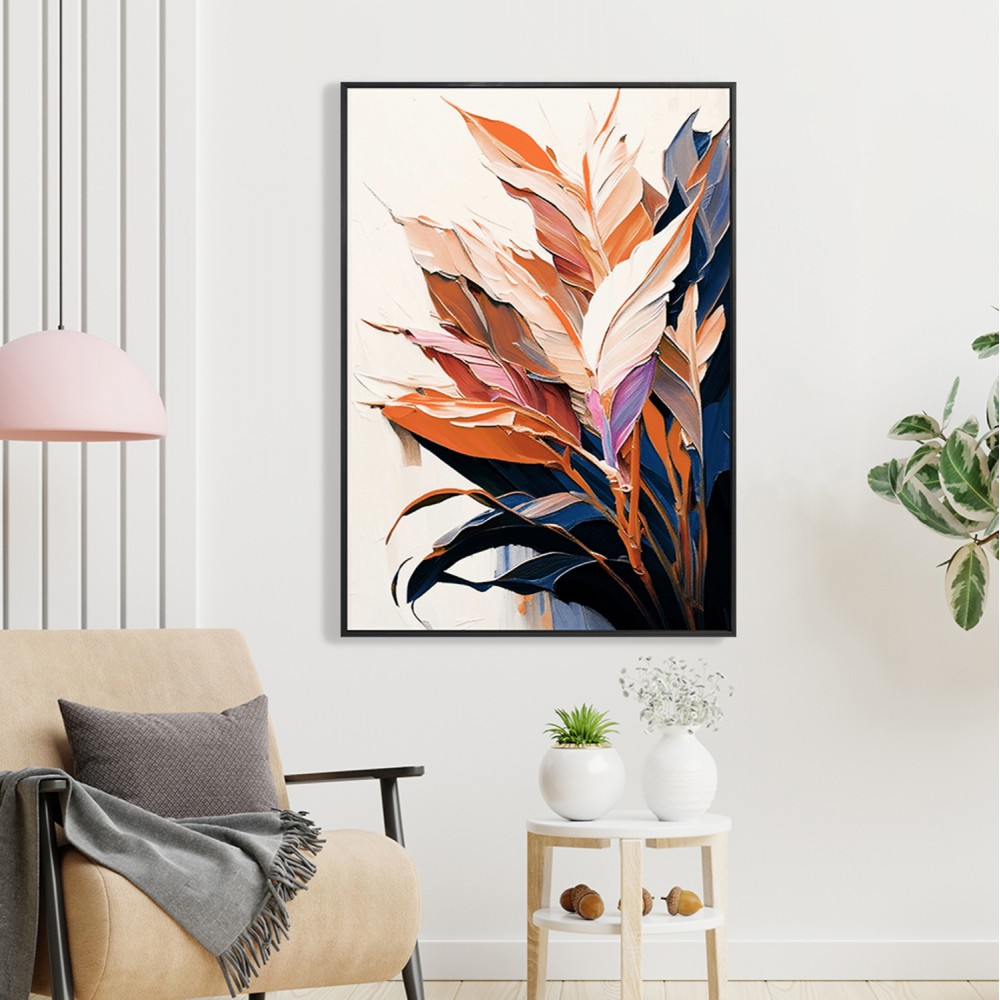 Πίνακας τοίχου φύλλα σε καμβά με κορνίζα σε χρώμα μαύρο 52.5x2.8x72.5