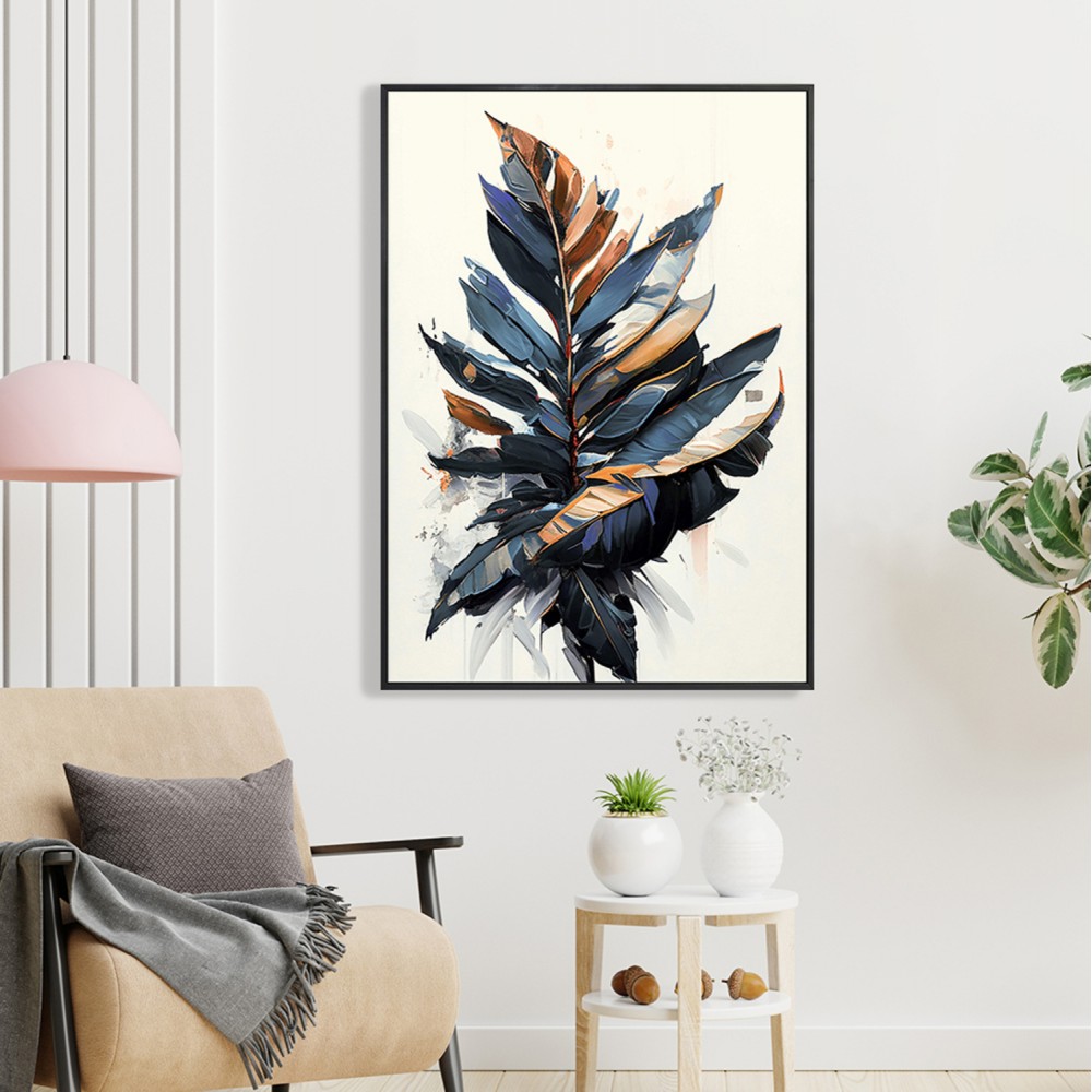 Πίνακας τοίχου φύλλα σε καμβά με κορνίζα σε χρώμα μαύρο 52.5x2.8x72.5