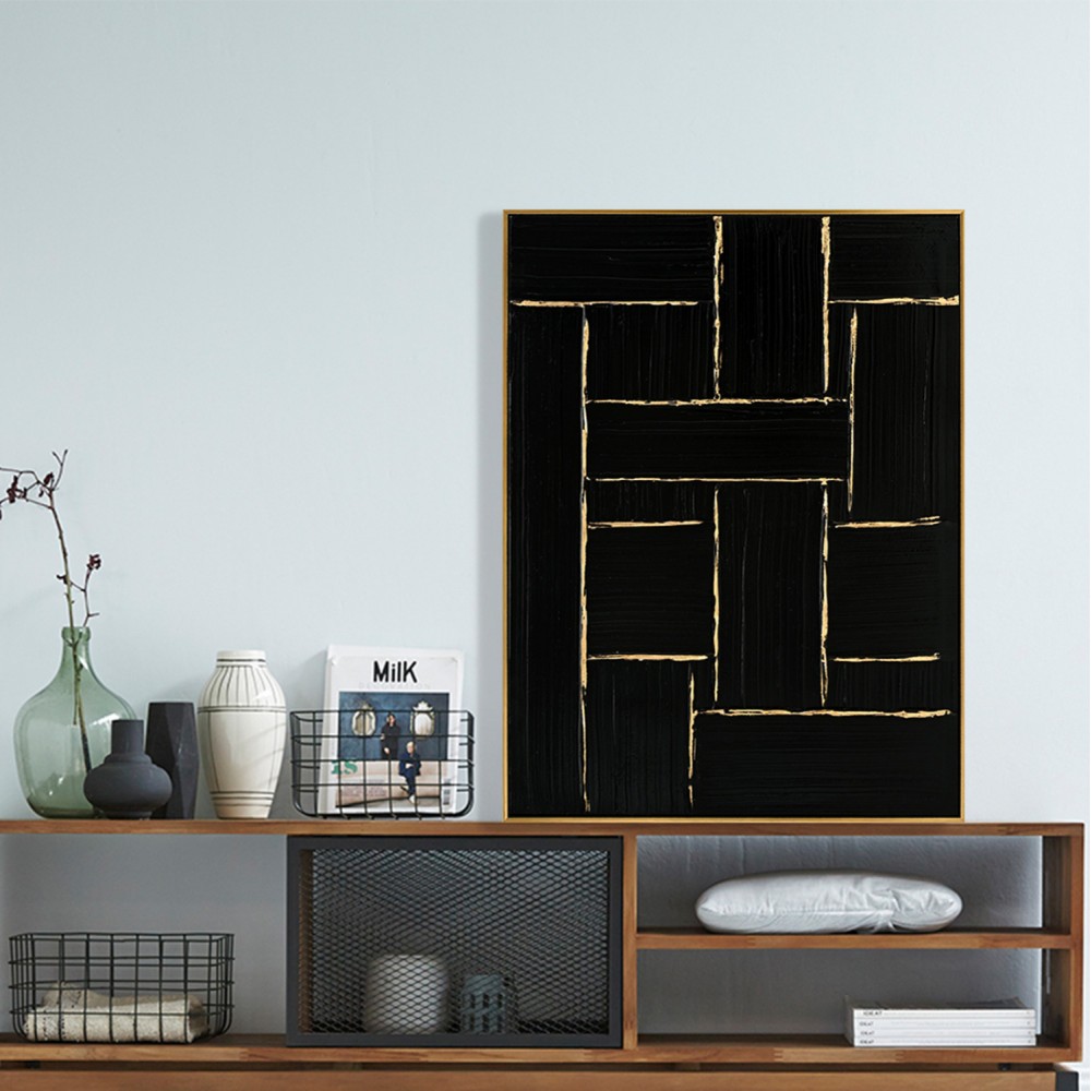 Πίνακας τοίχου χειροποίητος σε καμβά με κορνίζα σε χρώμα μαύρο/μπεζ 62x4.5x82