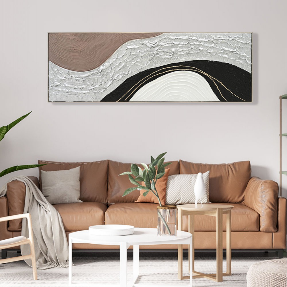 Πίνακας τοίχου χειροποίητος αφηρημένα χρώματα σε καμβά με κορνίζα σε χρώμα μπεζ 152x4.5x52