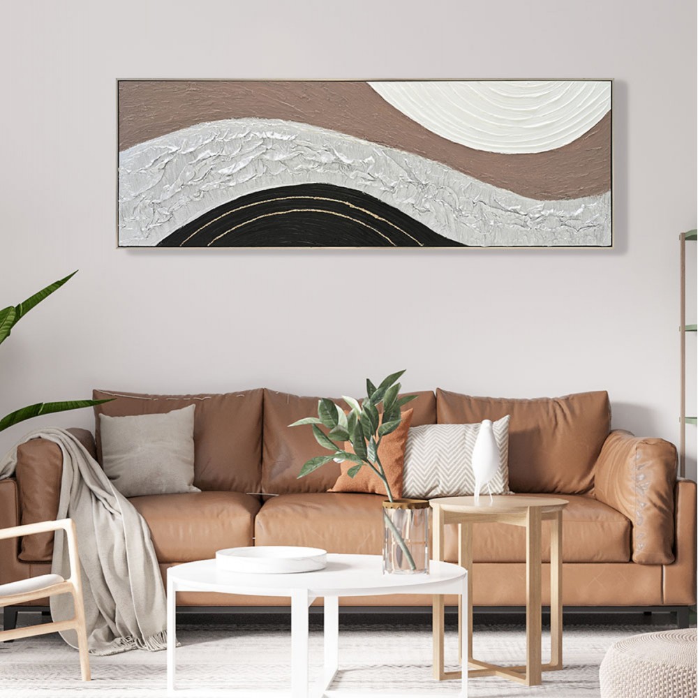 Πίνακας τοίχου χειροποίητος αφηρημένα χρώματα σε καμβά με κορνίζα σε χρώμα μπεζ 152x4.5x52