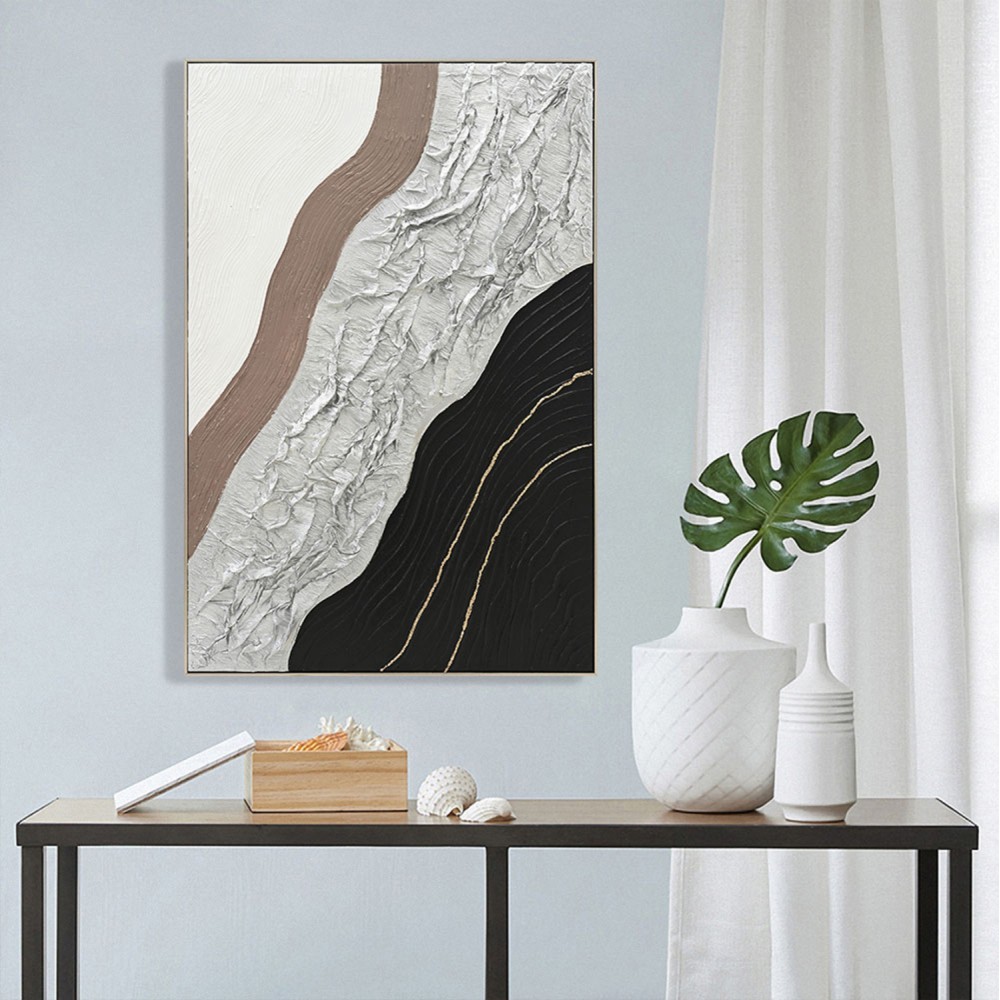 Πίνακας τοίχου χειροποίητος αφηρημένα χρώματα σε καμβά με κορνίζα σε χρώμα μπεζ 82x4.5x122