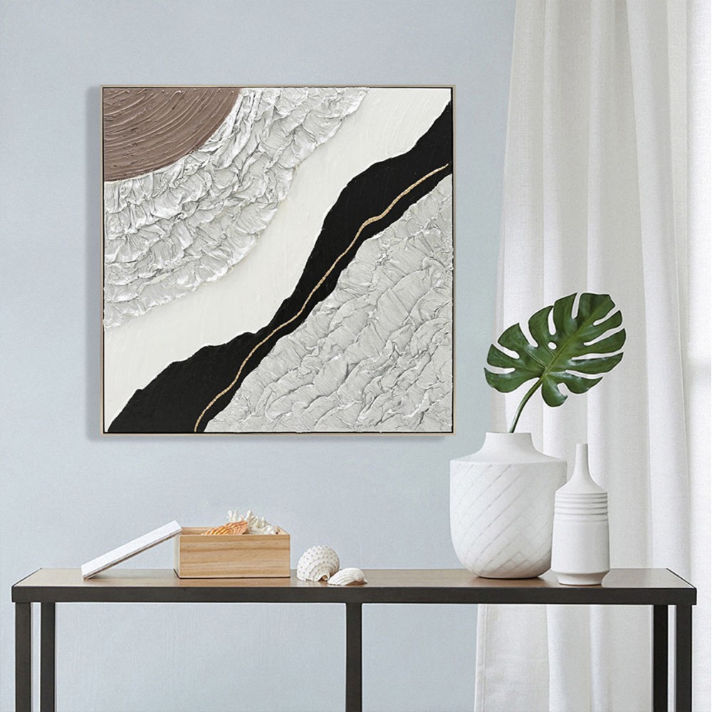 Πίνακας τοίχου τετράγωνος αφηρημένα σχέδια σε καμβά με κορνίζα σε χρώμα μπεζ  82x4.5x82