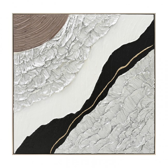 Πίνακας τοίχου τετράγωνος αφηρημένα σχέδια σε καμβά με κορνίζα σε χρώμα μπεζ  82x4.5x82