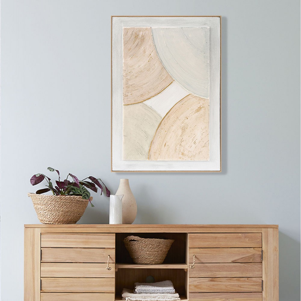 Πίνακας τοίχου 3D χειροποίητες καμπύλες με κορνίζα σε χρώμα μπεζ 72x5Χ102