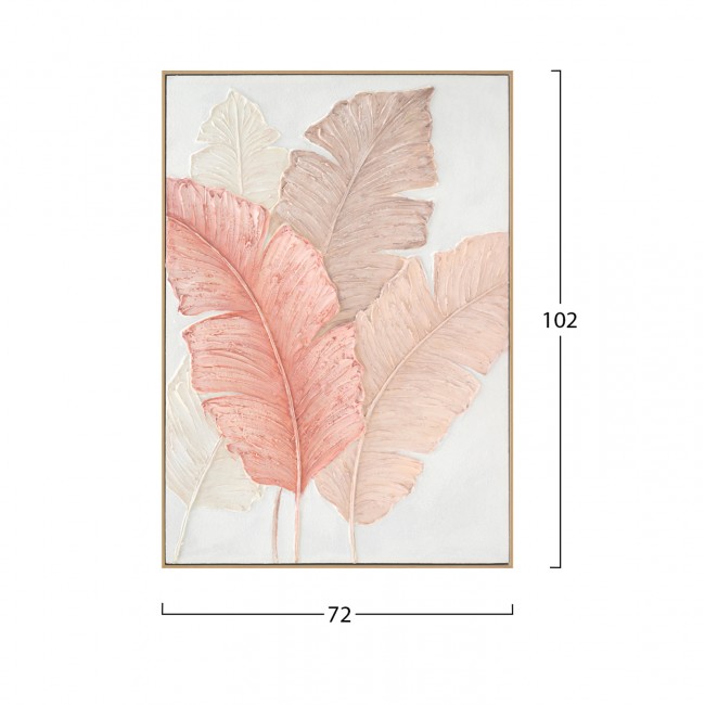 Πίνακας τοίχου πλατιά φύλλα σε καμβά με κορνίζα σε χρώμα μπεζ 72x4.5x102