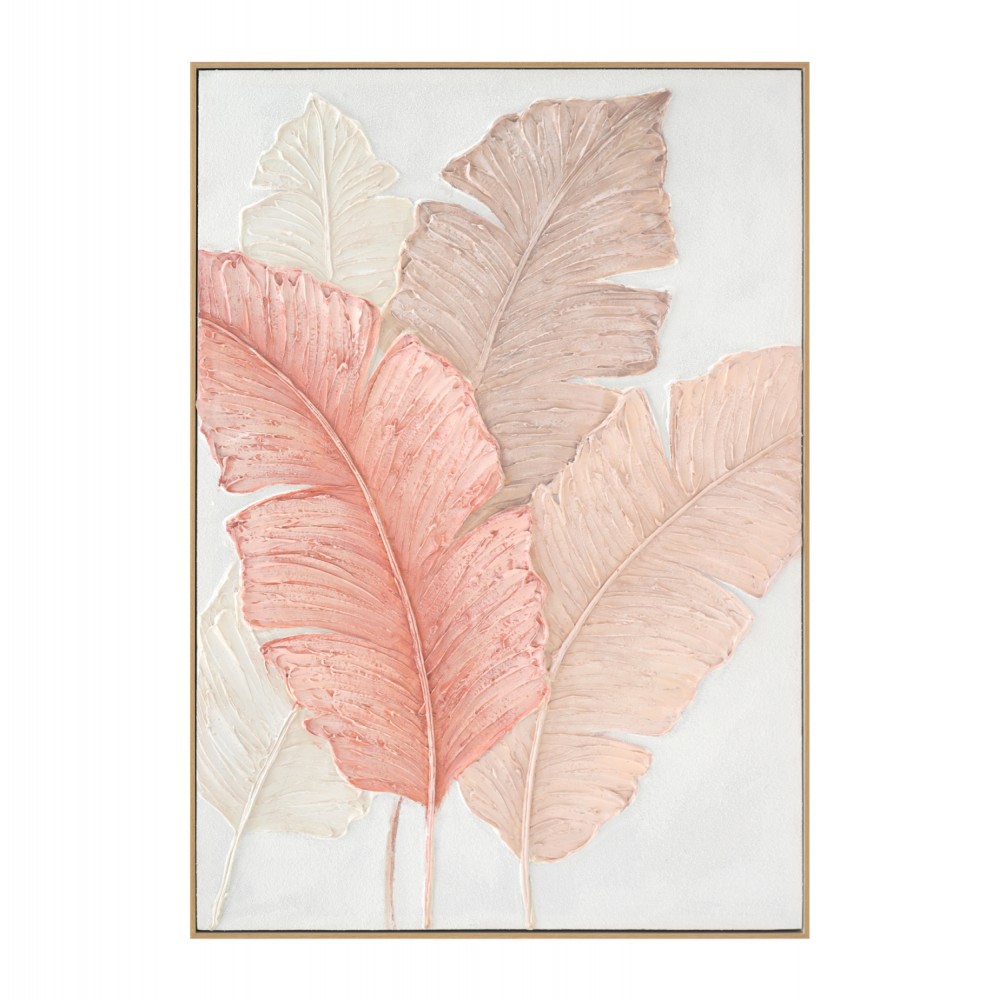 Πίνακας τοίχου πλατιά φύλλα σε καμβά με κορνίζα σε χρώμα μπεζ 72x4.5x102